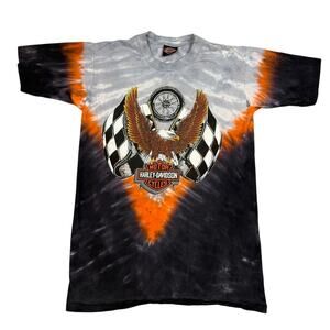 Vintage Harley Davidson Mens Size M Tie Dye T-Shirt Waugh Orange VA